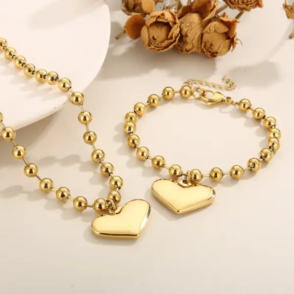 304 Stainless Steel Heart Shape PVD Coated 18K Real Gold Plated Casual Vacation Waterproof Non Tarnish Plating Bracelets Necklace