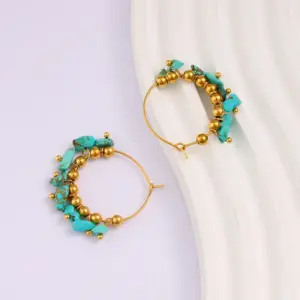 【XKE3211】 Irregular Turquoise Earrings / Gold