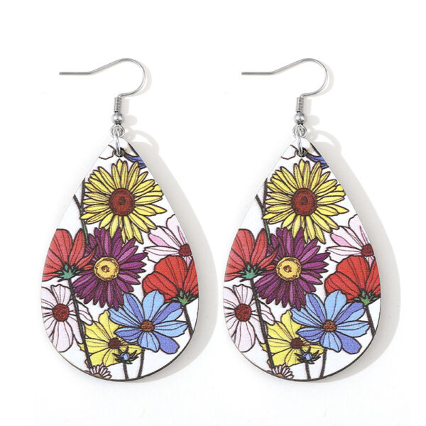 Wholesale Creative sunflower earrings double-sided wooden water drop earrings personality earrings