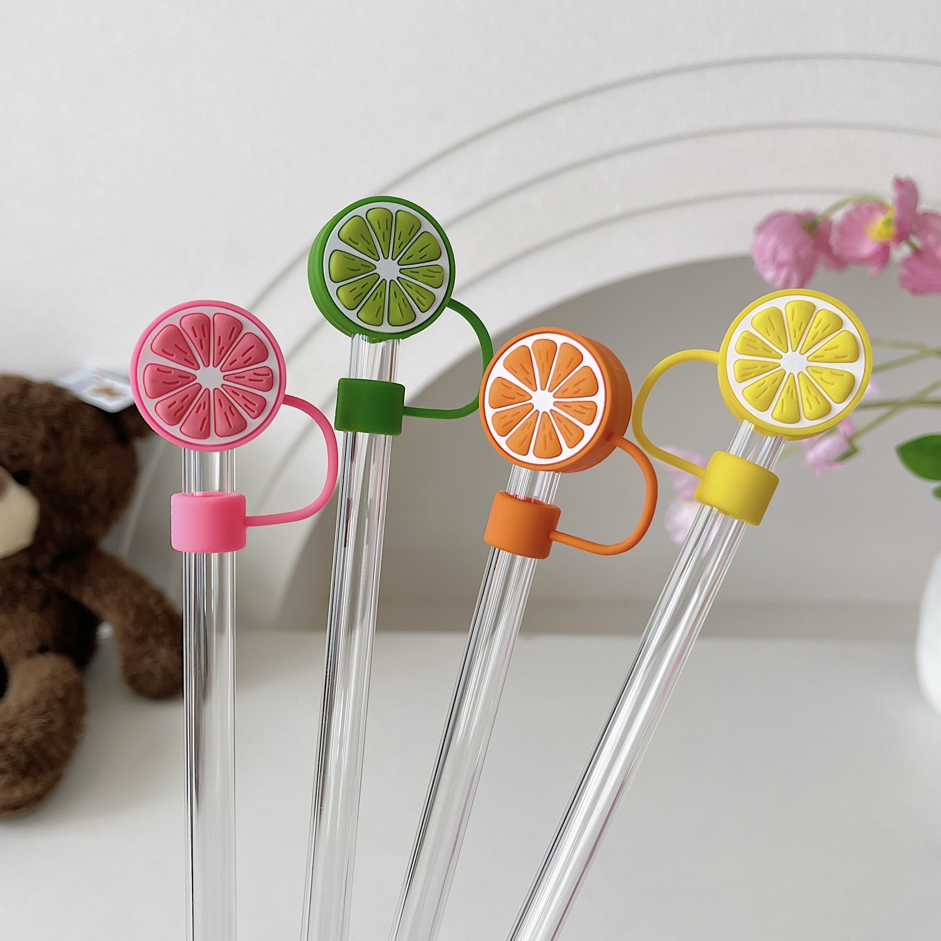 Wholesale Cross-border explosions lemon four-color straw cap dust-proof straw plug dust-proof straw sle 8mm diameter straw 10mm