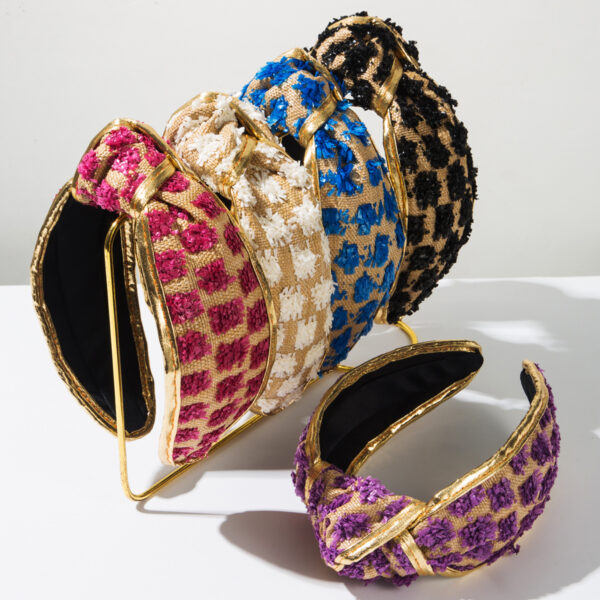 oly-0585df526811c99f148e27f4d40c63a1 Wholesale Korean Style Sweet Raffigrass Plaid Woven Headband Simple Knot Cyber Popular Wide-brimmed Headband Hair Accessories Women's Cross-border Supply