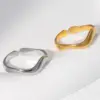 Wholesale PVD Coated Real Gold Plated Waves Stainless Steel Simple Style Waterproof Non Tarnish Open Ring