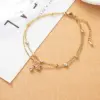 Wholesale 1 Piece Y2K Hawaiian Beach Lotus Stainless Steel Artificial Gemstones Water Plating Women'S Anklet