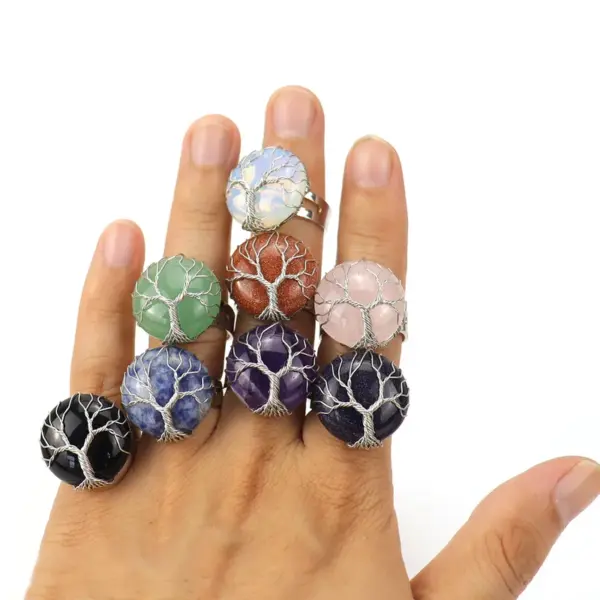 Wholesale Ethnic Style Tree Oval Agate Open Ring 1 Piece