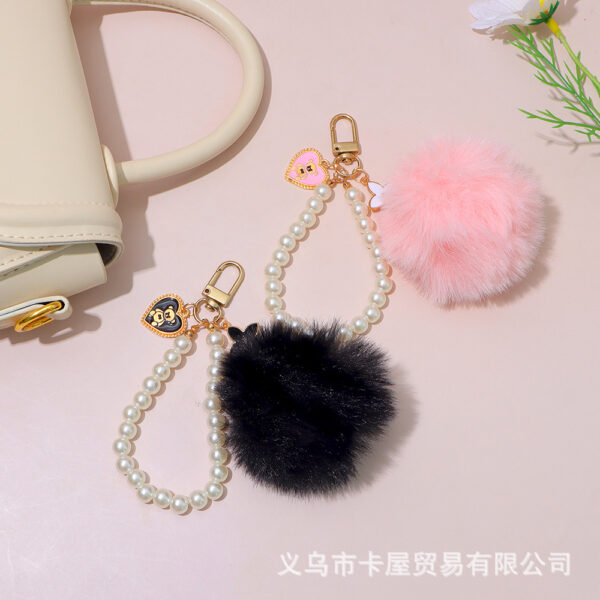 Wholesale Cute fur ball pearl bear tag bag pendant plush key chain phone earphone set car fur pendant