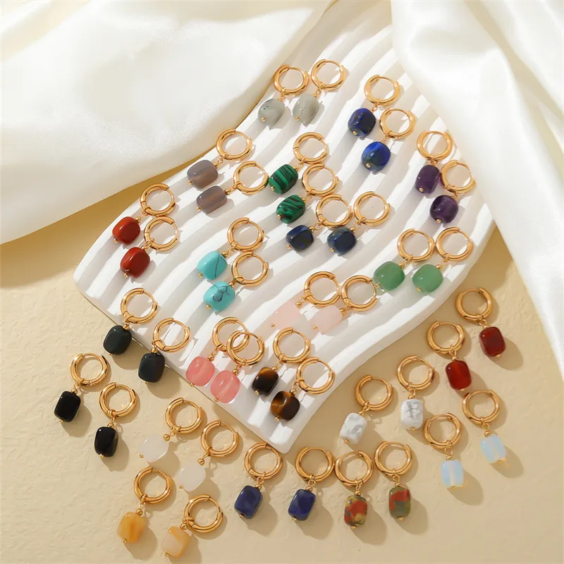 PVD Coated Gold Plated Square 304 Stainless Steel Natural Stone Casual Vintage Style Simple Style Waterproof Non Tarnish op Earrings