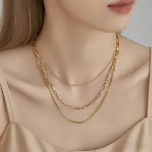 X057-Three-layer Chain-necklace- Gold