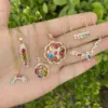 Wholesale Stainless Steel Rainbow Flower PVD Coated Zircon 18K Gold Real Gold Plated Cute Waterproof Non Tarnish Cable Chain Colorful Necklace