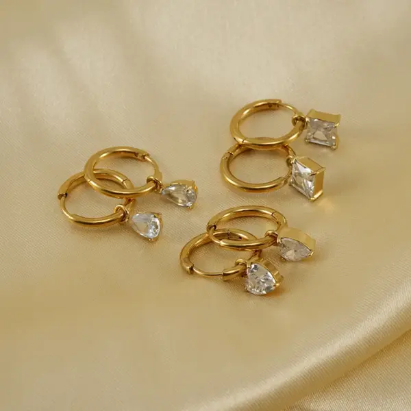 Wholesale 1 Pair Fashion Water Droplets Heart Shape Plating Inlay Stainless Steel Zircon Drop Earrings