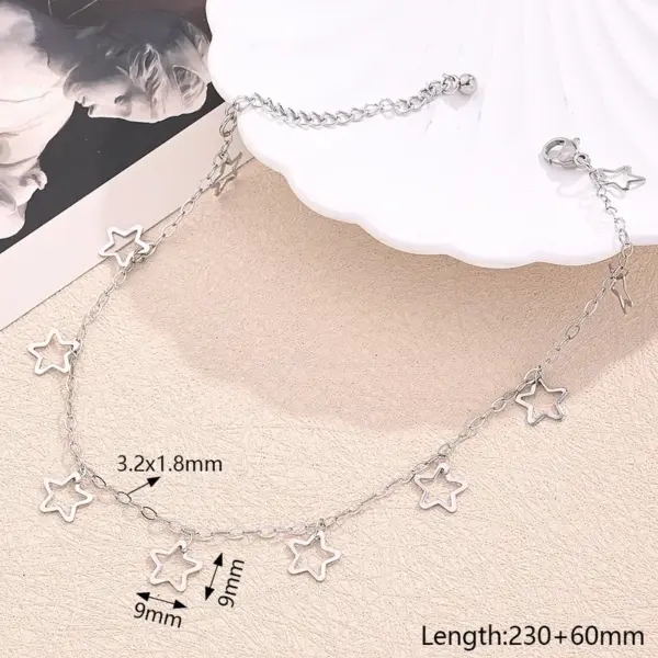 Wholesale 304 Stainless Steel Hollow Embossed Pentagram Heart-Shaped Anklet