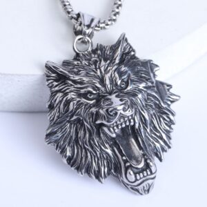 Wholesale 2023 European and American Cross-Border Retro Jewelry Punk Rock Personalized Alloy Pendant Titanium Steel Wolf Head Men's Necklace
