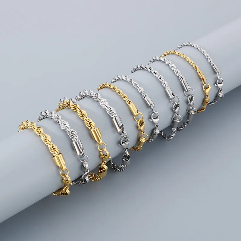 Wholesale Ion Plating (IP) 18K Gold Plated Twist 304 Stainless Steel Simple Style Waterproof Non Tarnish 304 Stainless Steel Bracelets