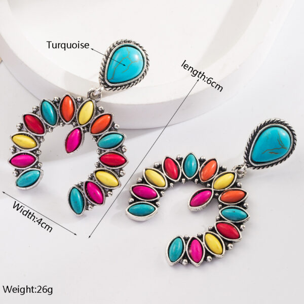 Wholesale European and American cross-border Bohemian holiday style inlaid turquoise earrings fashion creative exaggerated earrings Amazon hot sale