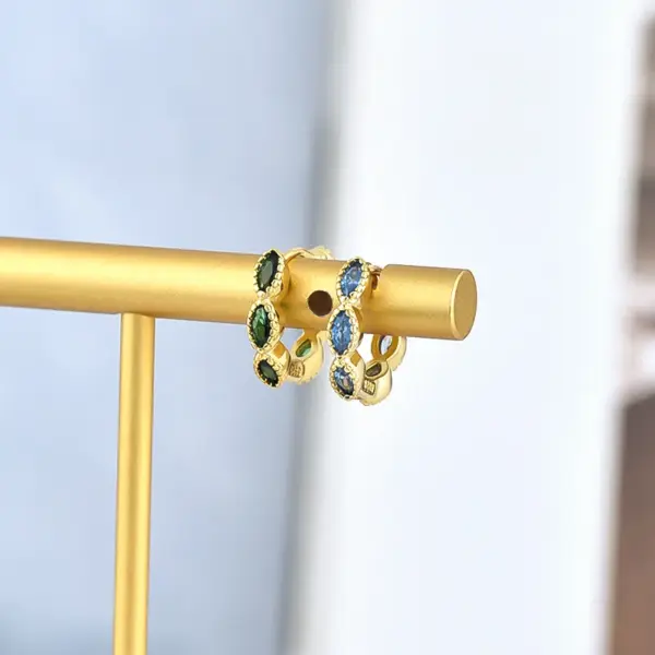 Wholesale Retro Waves Plating Inlay Copper Rhinestones Earrings