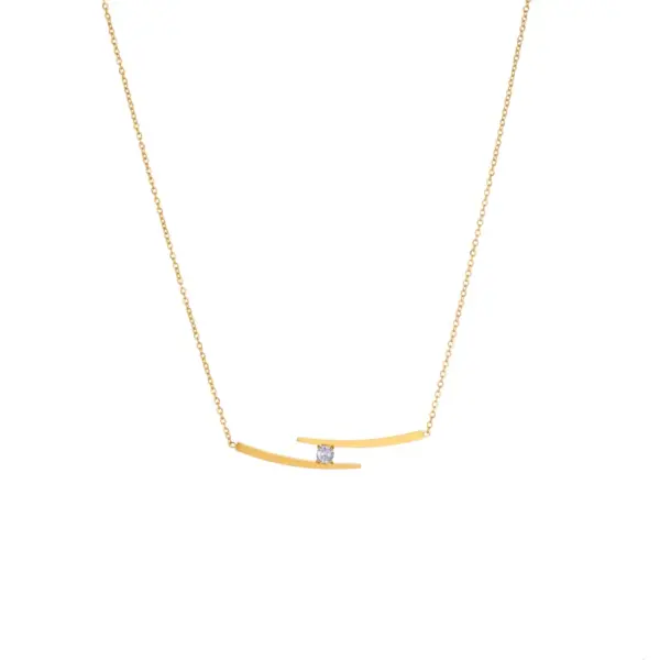 Wholesale 304 Stainless Steel Geometric PVD Coated Zircon 18K Real Gold Plated Simple Style Waterproof Non Tarnish Inlay Cable Chain Necklace