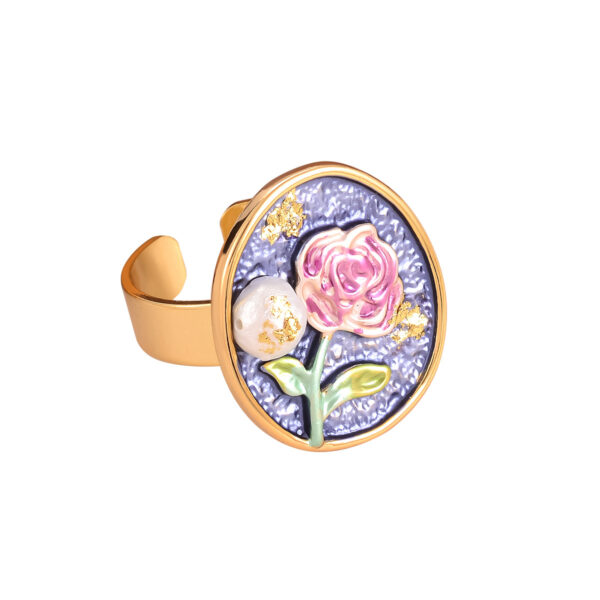 oly-05bc37eb2077ce1dbecbdfb5c7c5dc6a Wholesale French Retro Elegant Enamel Oil Painting Series Ring Baroque Natural Pearl Court Style High-grade Niche Jewelry