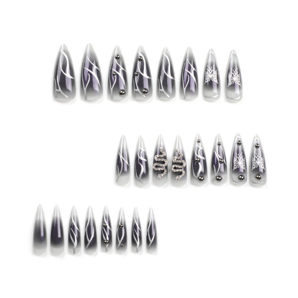 Wholesale Y2K Dark Punk Style Wearable Nails Snake Pattern Dot Diamond Butterfly Pattern Manicure Extra Long Pointed Nails Fake Nails