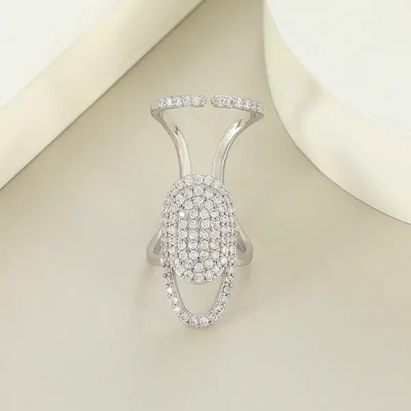 Wholesale Fashion Geometric Copper Rings Hollow Out Artificial Gemstones Copper Rings