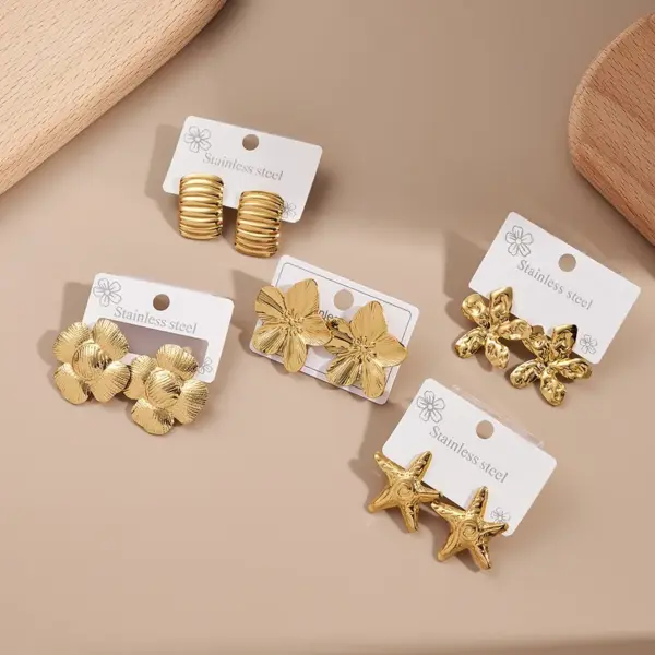 Wholesale 1 Pair/Package Casual Modern Style Simple Style Starfish Flower Rectangle Polishing 304 Stainless Steel 18K Gold Plated PVD Coated Earrings