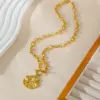 Wholesale Jewelry Retro Streetwear Heart Shape Flower 304 Stainless Steel Pendant Necklace Paperclip Chain