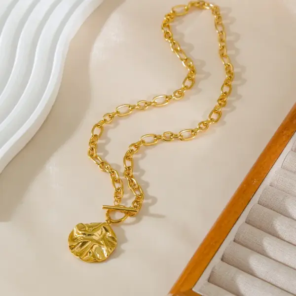 Wholesale Jewelry Retro Streetwear Heart Shape Flower 304 Stainless Steel Pendant Necklace Paperclip Chain