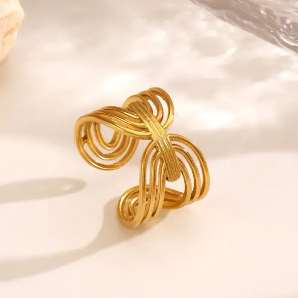 Wholesale Ion Plating (IP) 18K Gold Plated Geometric 304 Stainless Steel Vintage Style Simple Style Waterproof Non Tarnish Open Rings