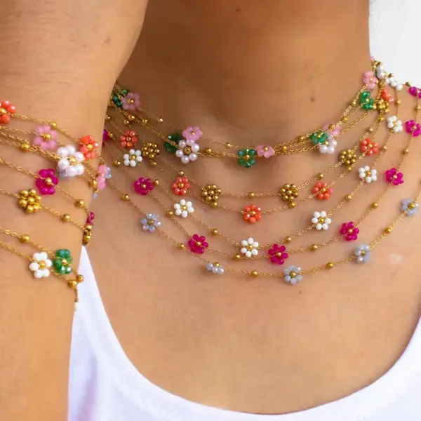 Wholesale Jewelry Casual Elegant Cute Flower 304 Stainless Steel 18K Gold Plated Plating Cuban Link Chain Curb Chain Bracelets Necklace