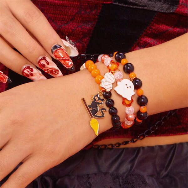 oly-05d3f1f8e837622e7cd591770ed90c12 Wholesale 2025 New Halloween Element Pumpkin Ghost Bracelet Women's Design Colorful Elastic Beaded Bracelet