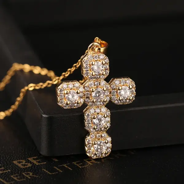 Wholesale Fashion Cross Copper Inlay Zircon Pendant Necklace 1 Piece