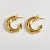 Wholesale Vintage INS Style European And American 304 Stainless Steel Striped Concave-Convex C-shaped Earrings Basic Simple Style Imitation Gold Plated Water Plated