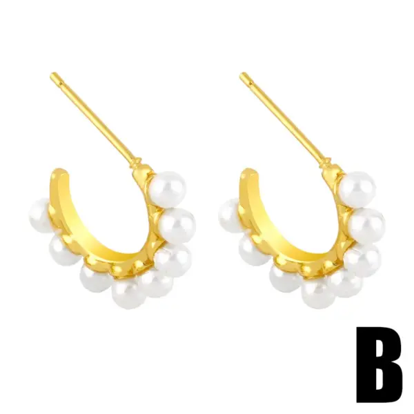 Wholesale Fashion Pearl C-shaped Copper Inlaid Zircon Earrings Wholesale
