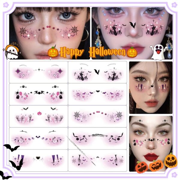 Wholesale Cross-Border New Halloween Makeup Face Stickers, Cute Ghost Makeup Tattoo Stickers, Photography Props Stickers, Waterproof and Sweat-Proof
