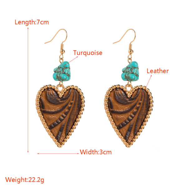 Wholesale Cross-border trend alloy leather printing inlaid turquoise earrings women's temperament high-end love earrings Amazon explosions