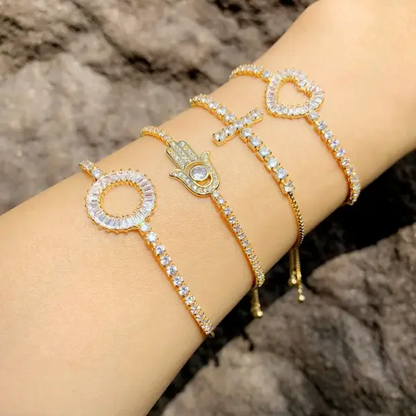 Alloy Plating Heart Artificial Gemstones Copper Bracelets