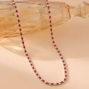 Red plus White 3mm Diamond Silver Necklace
