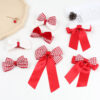 Wholesale New Year's Big Red Vintage Houndstooth Hairpin Bow Ribbon