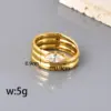 Wholesale 304 Stainless Steel Rhombus Ion Plating (IP) Zircon 18K Real Gold Plated Simple Style Classic Style Waterproof Non Tarnish Inlay Gold Rings