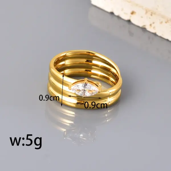 Wholesale 304 Stainless Steel Rhombus Ion Plating (IP) Zircon 18K Real Gold Plated Simple Style Classic Style Waterproof Non Tarnish Inlay Gold Rings