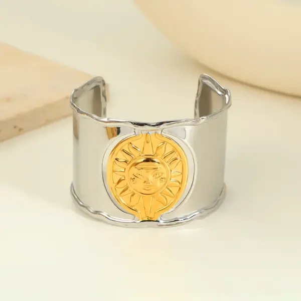 Ion Plating (IP) Real Gold Plated 18K Gold Geometric Sun 304 Stainless Steel Elegant Cute Shiny Waterproof Non Tarnish 304 Stainless Steel Bangle