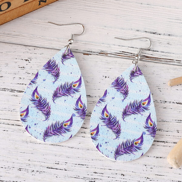 Wholesale Fresh leaf flower leopard print feather earrings leather drop earrings