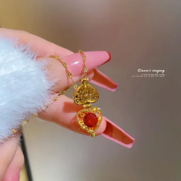 Wholesale Real Gold Plated 304 Stainless Steel PVD Coated Zircon Heart Shape Waterproof Non Tarnish Retro Coffee Bean Chain Pendant Necklace For Women'S