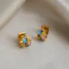 Wholesale PVD Coated Real Gold Plated 18K Gold Color Block 201 Stainless Steel IG Style Waterproof Non Tarnish Earrings