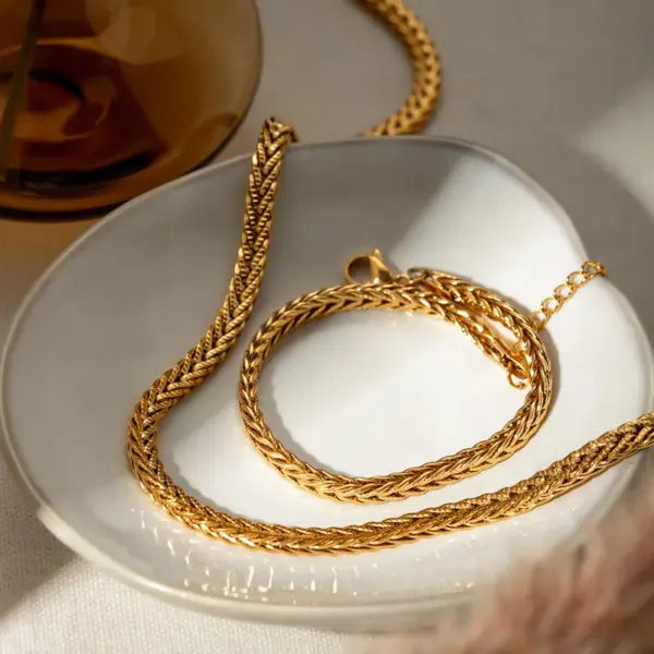 oly-060ab2b4cba294b40ebcce163d58a5d3 Wholesale PVD Coated Real Gold Plated 18K Gold Solid Color 304 Stainless Steel Simple Style Classic Style Waterproof Non Tarnish 304 Stainless Steel Necklace