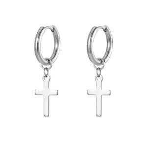 Hanging Cross Ear Clip Steel Color MS-054