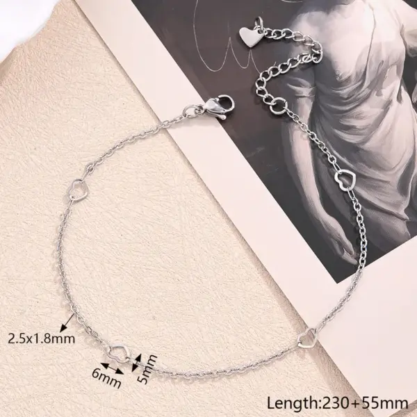 Wholesale 304 Stainless Steel Hollow Embossed Peach Heart Double Love Star Moon Wafer Spacer Anklet
