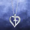 Wholesale Simple Style Cross Heart Shape Copper Zircon Pendant Necklace In Bulk