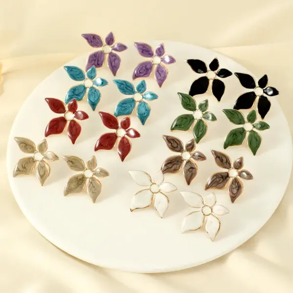 Wholesale Autumn Winter Color Matching Small Fragrance Style Wine Red 304 Stainless Steel Flower Stud Earrings Oil Drop Temperament Milk Tea Color Warm Winter Earrings Gift Option