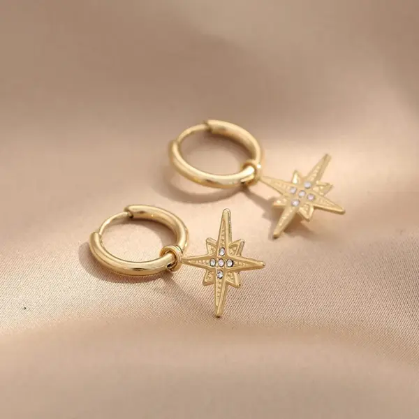 PVD Coated 18K Gold Real Gold Plated Circle Star 304 Stainless Steel Retro Waterproof Non Tarnish Charm Sleeper Hoop Earrings Drop Earrings