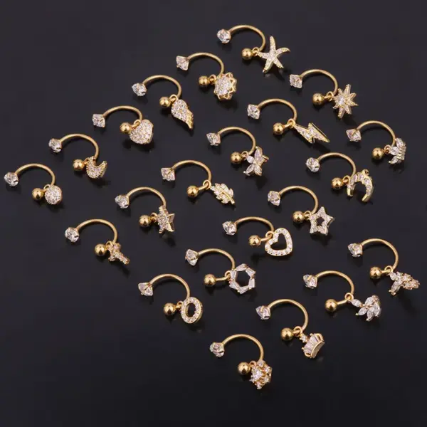 316L Stainless Steel Copper Zircon Ear Cartilage Rings & Studs Geometric Waterproof Non Tarnish Surgical Steel