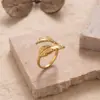 Wholesale PVD Coated Leaf Solid Color 304 Stainless Steel INS Style Simple Style Waterproof Non Tarnish Open Ring